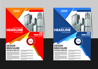 Business abstract vector template. Brochure design, cover modern layout, annual report, poster, flyer in A4 with colorful triangles, geometric shapes for tech, science, market with light background