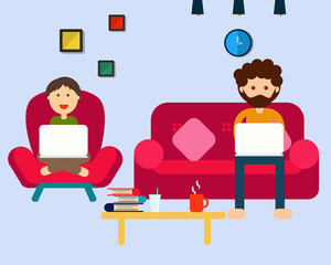 Social Distancing with COVID-19 crisis concept: STAY HOME, LEARN and WORK FROM HOME for Protect corona virus. Cartoon vector style for your design