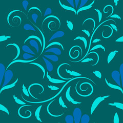 seamless pattern with flowers and leaves hohloma style