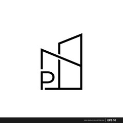 vector logo with modern construction shapes and letters