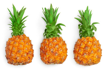 pineapple isolated on white background with clipping path and full depth of field. Top view. Flat lay