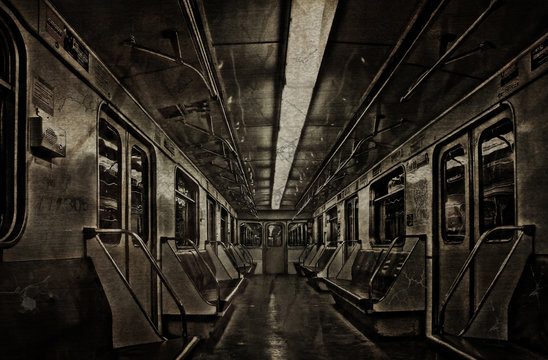 Empty and scary old abandoned subway car © Kooper