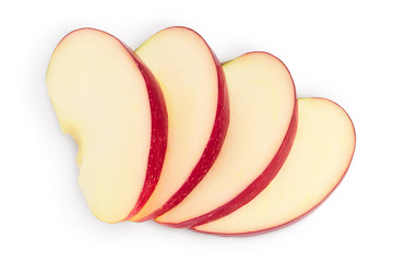 Red apple slices isolated on white background with clipping path and full depth of field. Top view....