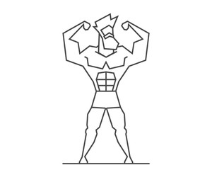 Line design logo muscular man for crossfit, gym, bodybuilding or fitness. Sportsman vector illustration
