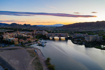 Fototapeta na wymiar Aerial sunset view of the Lake Las Vegas Resort