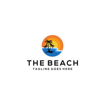 Creative beauty beach modern minimalist  logo design Vector