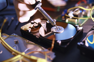 Computer equipment. Repair of PC components. Hard drive for restoration in the workshop. Winchester...
