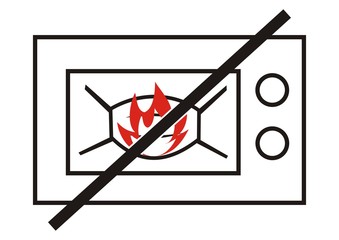 no drying or heating in the microwave, danger of ignition, vector icon, 