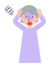 頭を抱えて打ちひしがれるおばあちゃんのベクターイラスト