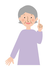 人差し指を上に向けて説明するおばあちゃんのベクターイラスト