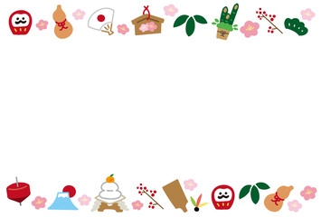 年賀状デザイン　正月アイテムのアイコン　文字なし