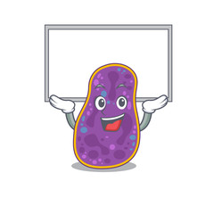 Mascot design of shigella sp. bacteria lift up a board