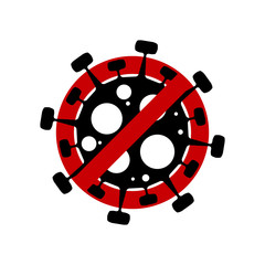 Coronavirus Covid 19. Corona virus icon. black virus with red prohibit sign on white background isolated. Vector