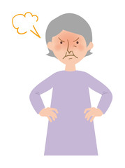 怒った表情で顔を真っ赤にするおばあちゃんのベクターイラスト