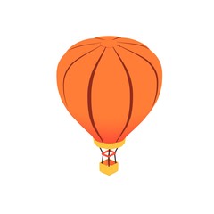 Orange Hot Air Balloon with Yellow Basket on Isolated White Background - top view tilted forward, 3D Illustration