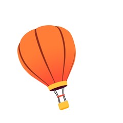 Orange Hot Air Balloon with Yellow Basket on Isolated White Background - Side View tilted left side 3D Illustration