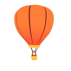Orange Hot Air Balloon with Yellow Basket on Isolated White Background - front view 3D Illustration