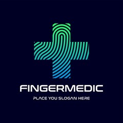 Obraz premium finger print medical vector logo template. This design use cross symbol. Suitable for health business.
