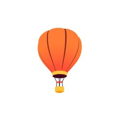 Orange Hot Air Balloon with Yellow Basket on Isolated White Background - slight worms eye view, different angle, 3D Illustration