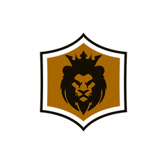 Fototapeta premium Elegant lion shield logo design illustration isolated on white background. Lion shield luxury logo icon