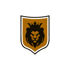 Obraz premium Elegant lion shield logo design illustration isolated on white background. Lion shield luxury logo icon