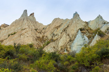 Eroded clay cliffs near Omarama in New Zealand