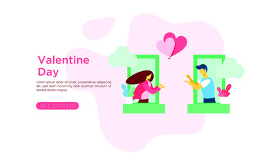 valentine couple hold love flat illustration vector design with pink color