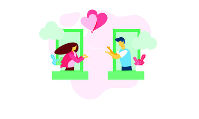 valentine couple hold love flat illustration vector design with pink color
