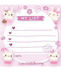 cute bunny paper note doodle vector