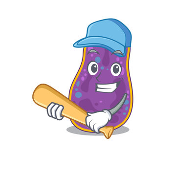Picture of shigella sp. bacteria cartoon character playing baseball
