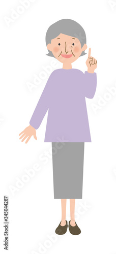 人差し指を上に向けて説明するおばあちゃんの全身ベクターイラスト Wall Mural 佑香 林