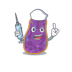 A nice nurse of shigella sp. bacteria mascot design concept with a syringe
