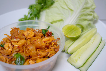 Herbal chili paste, spicy and fresh vegetables are Thai style food.