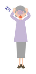 頭を抱えて打ちひしがれるおばあちゃんの全身ベクターイラスト
