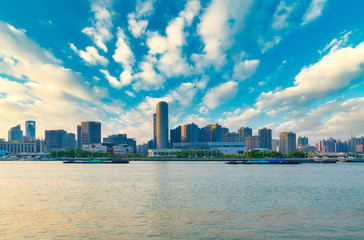 Fototapeta premium Urban scenery around Lupu Bridge, Huangpu River, Shanghai, China