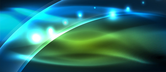 Abstract background. Shiny design neon waves with light effects, techno trendy design. Vector Illustration For Wallpaper, Banner, Background, Card, Book Illustration, landing page