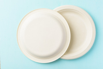Biodegradable plate, Compostable plate or Eco friendly disposable plate on pastel color background