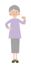 ガッツポーズをするおばあちゃんの全身ベクターイラスト