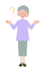 両手を広げて疑問に思うおばあちゃんの全身ベクターイラスト