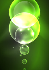 Glowing neon shiny transparent bubbles, glass circles or bio cell concept. Techno futuristic vector abstract background For Wallpaper, Banner, Background, Card, Book Illustration, landing page