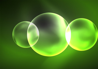 Glowing neon shiny transparent bubbles, glass circles or bio cell concept. Techno futuristic vector abstract background For Wallpaper, Banner, Background, Card, Book Illustration, landing page