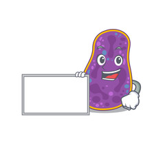 Shigella sp. bacteria cartoon character design style with board