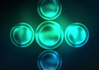 Glowing neon shiny transparent bubbles, glass circles or bio cell concept. Techno futuristic vector abstract background For Wallpaper, Banner, Background, Card, Book Illustration, landing page