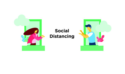 social distance people flat illustration vector design