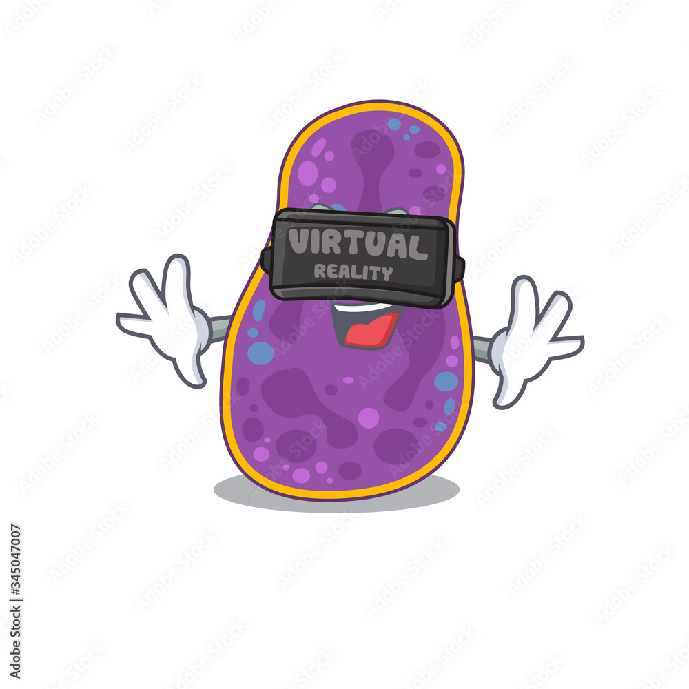 Wall mural cartoon design style of shigella sp. bacteria with modern virtual reality headset