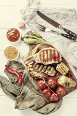 Fried pork fillet and grilled vegetables