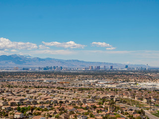 High angle view of the Las Vegas strip skyline and cityscape