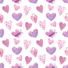 Watercolor seamless pattern with love, hearts,clouds. Perfect for wrapping paper, card making for Valentines day
