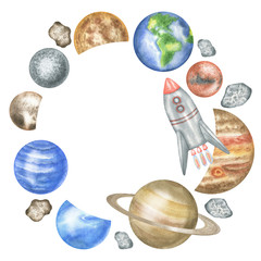 Round planet frame and rocket