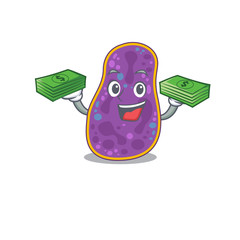 A wealthy shigella sp. bacteria cartoon character having money on hands